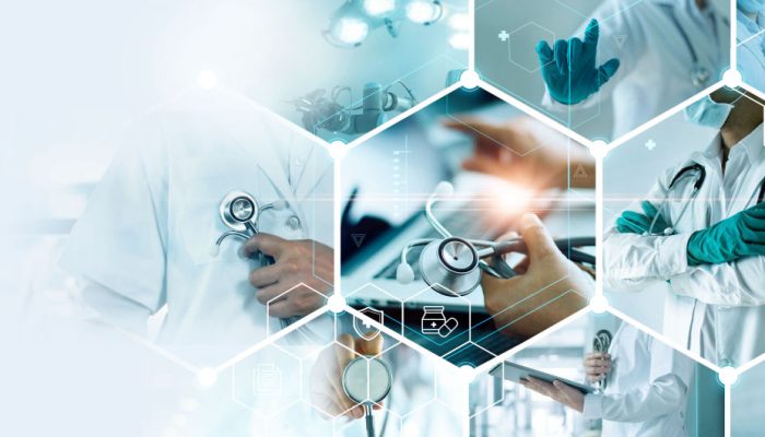 Healthcare and medical doctor working with professional team in physician, nursing assistant, laboratory research and development. Medical technology service to solve people health, Medical business.